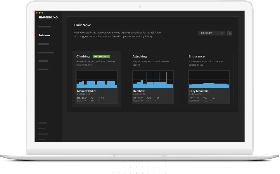 TrainNow on a laptop with recommended workouts