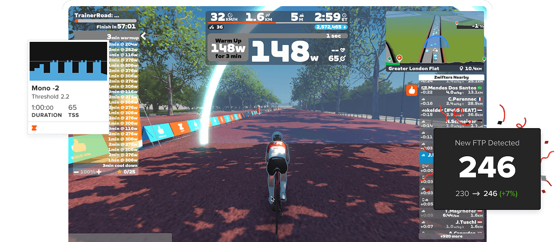 Zwift ride data with TrainerRoad structured workout graph