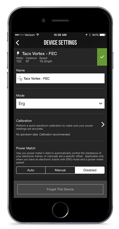 Tacx trainer support with ANT+ FE-C.