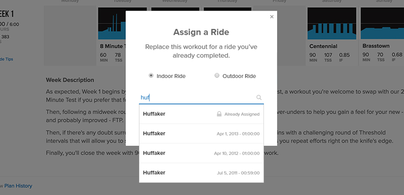 Assign a previous ride to your Training Plan