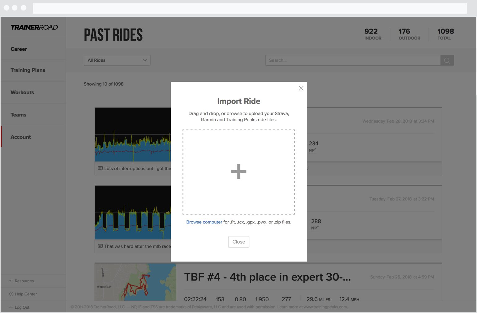 Manually import outdoor rides into TrainerRoad