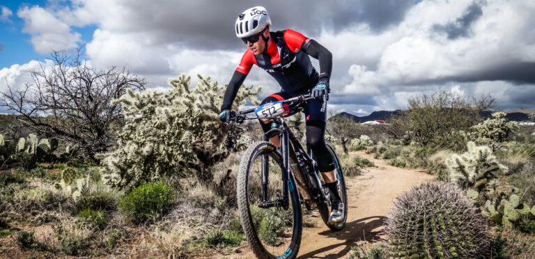 A cyclists ride the 24 hours in the Old Pueblo course