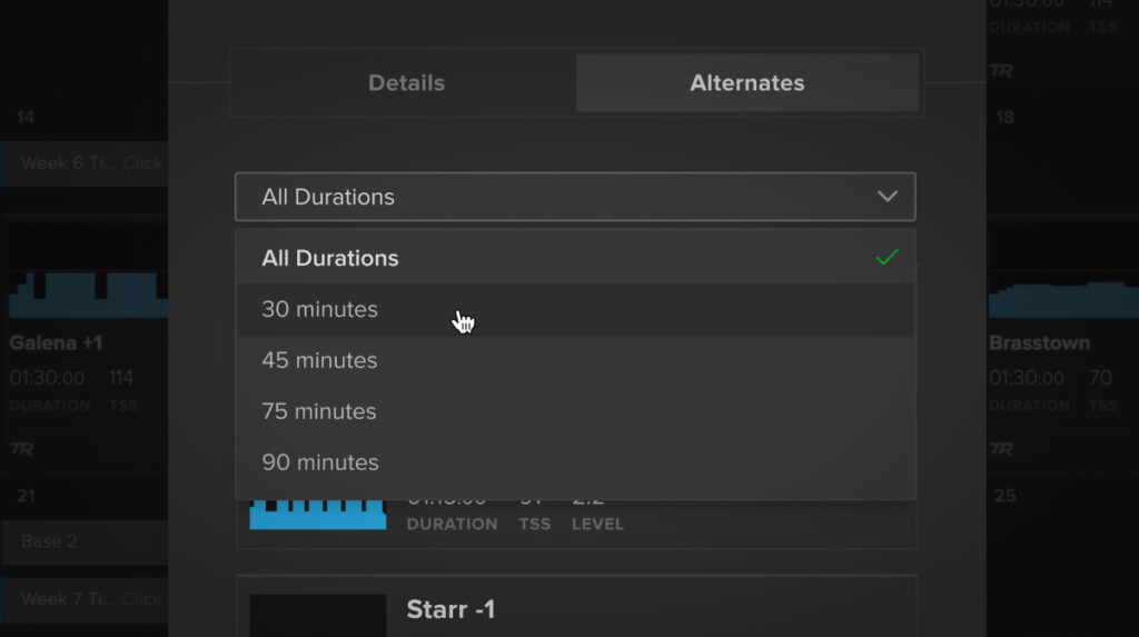 Choosing a duration with Workout Alternates