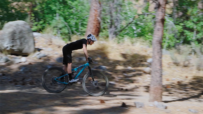 Jonathan is demonstrating the standing position which is one of the most important mountain biking skills.